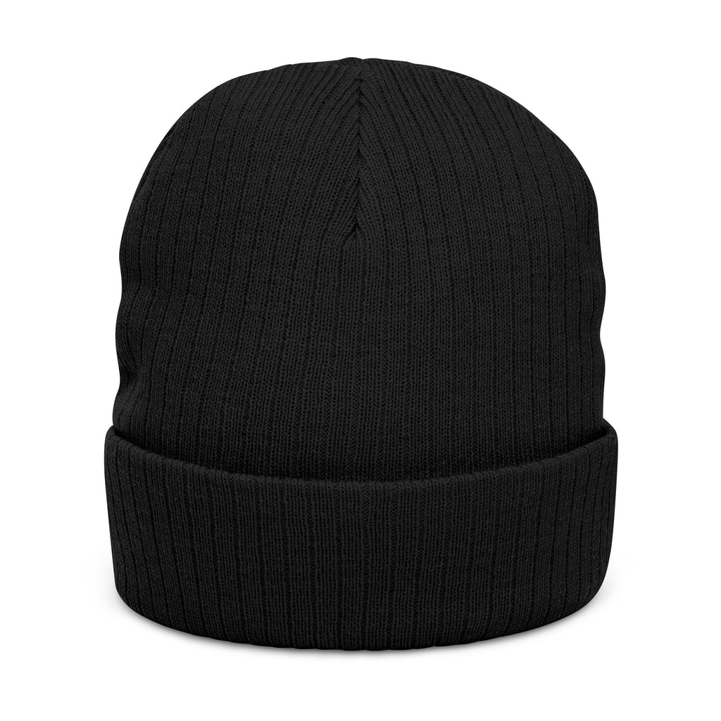 Embroidered 'ANTI' Ribbed Knit Beanie – Black Cuffed Winter Hat