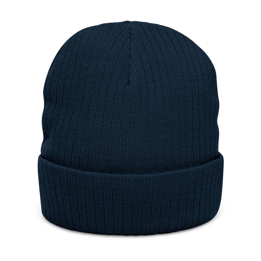 Embroidered "ANTI" Ribbed Knit Beanie - Black Cuffed Winter Hat