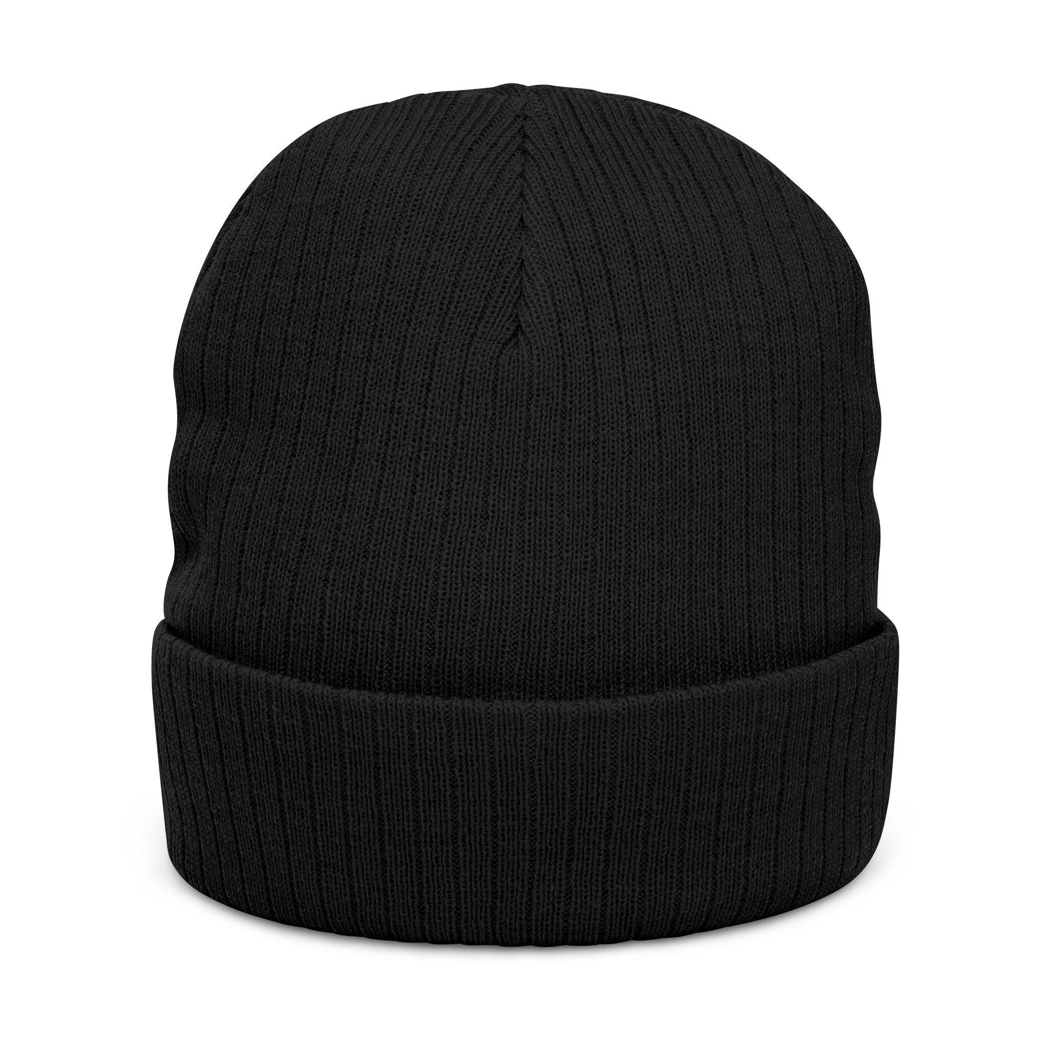 Embroidered "ANTI" Ribbed Knit Beanie - Black Cuffed Winter Hat