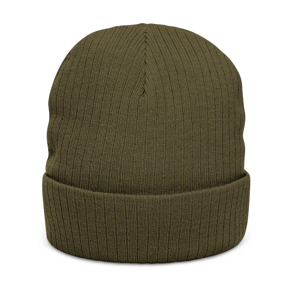 Embroidered "ANTI" Ribbed Knit Beanie - Black Cuffed Winter Hat