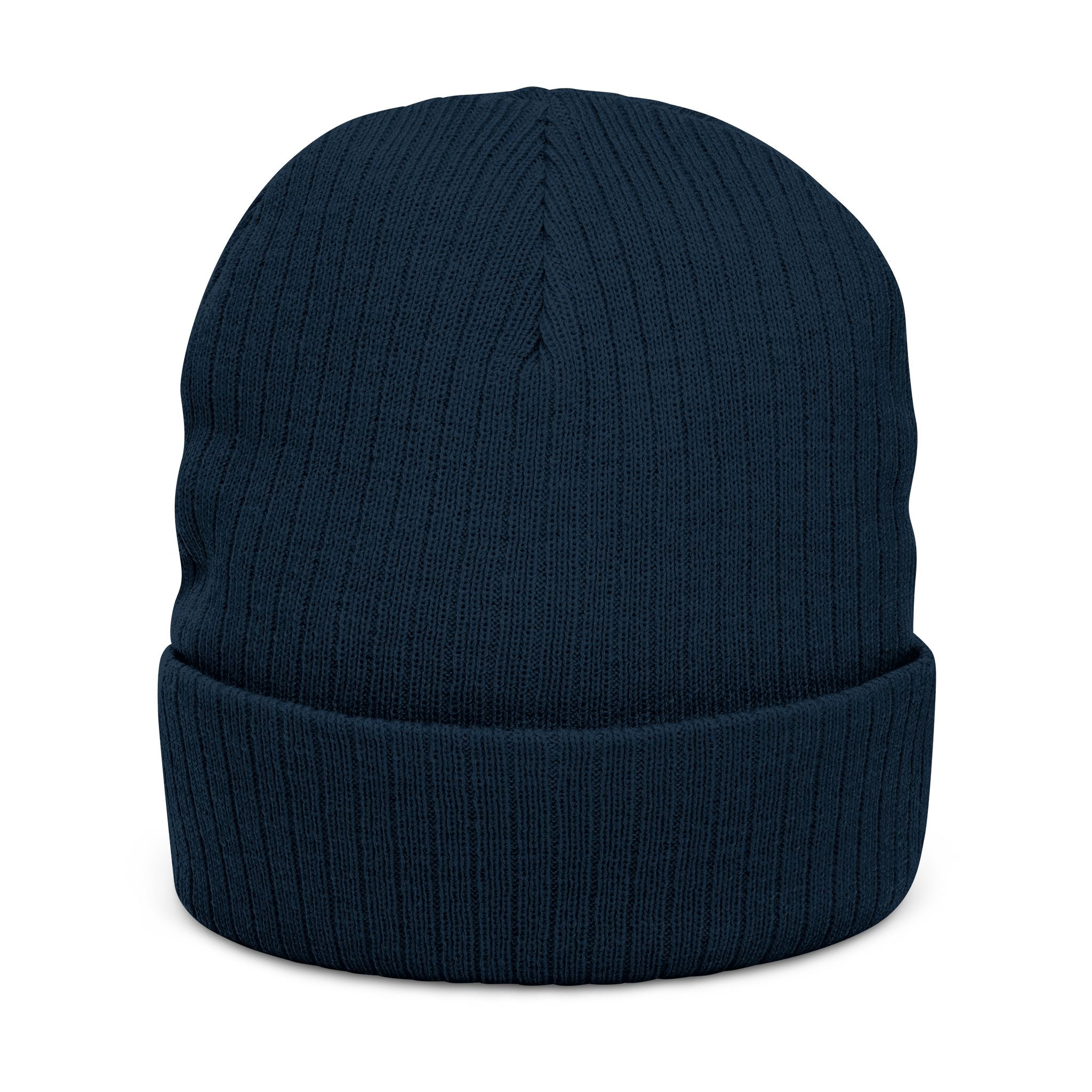 Embroidered 'ANTI' Ribbed Knit Beanie – Black Cuffed Winter Hat